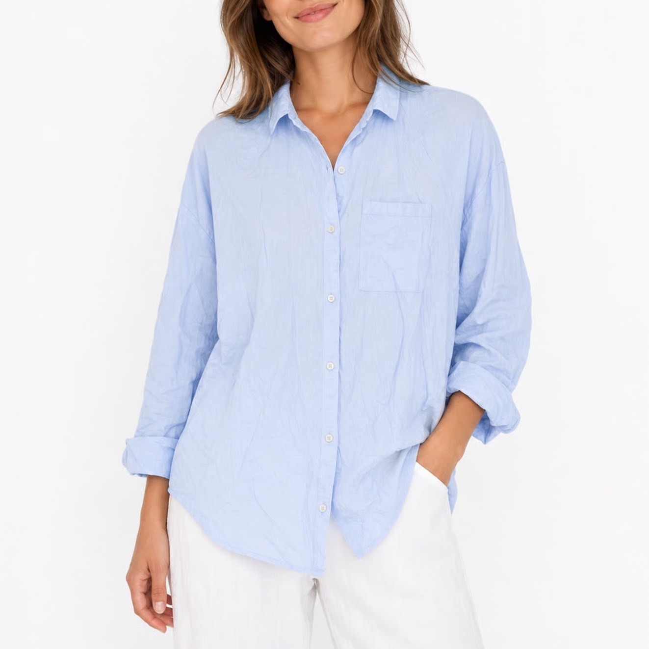 Aerie Light Blue Linen Blend Button Down Shirt Long Sleeve Xs